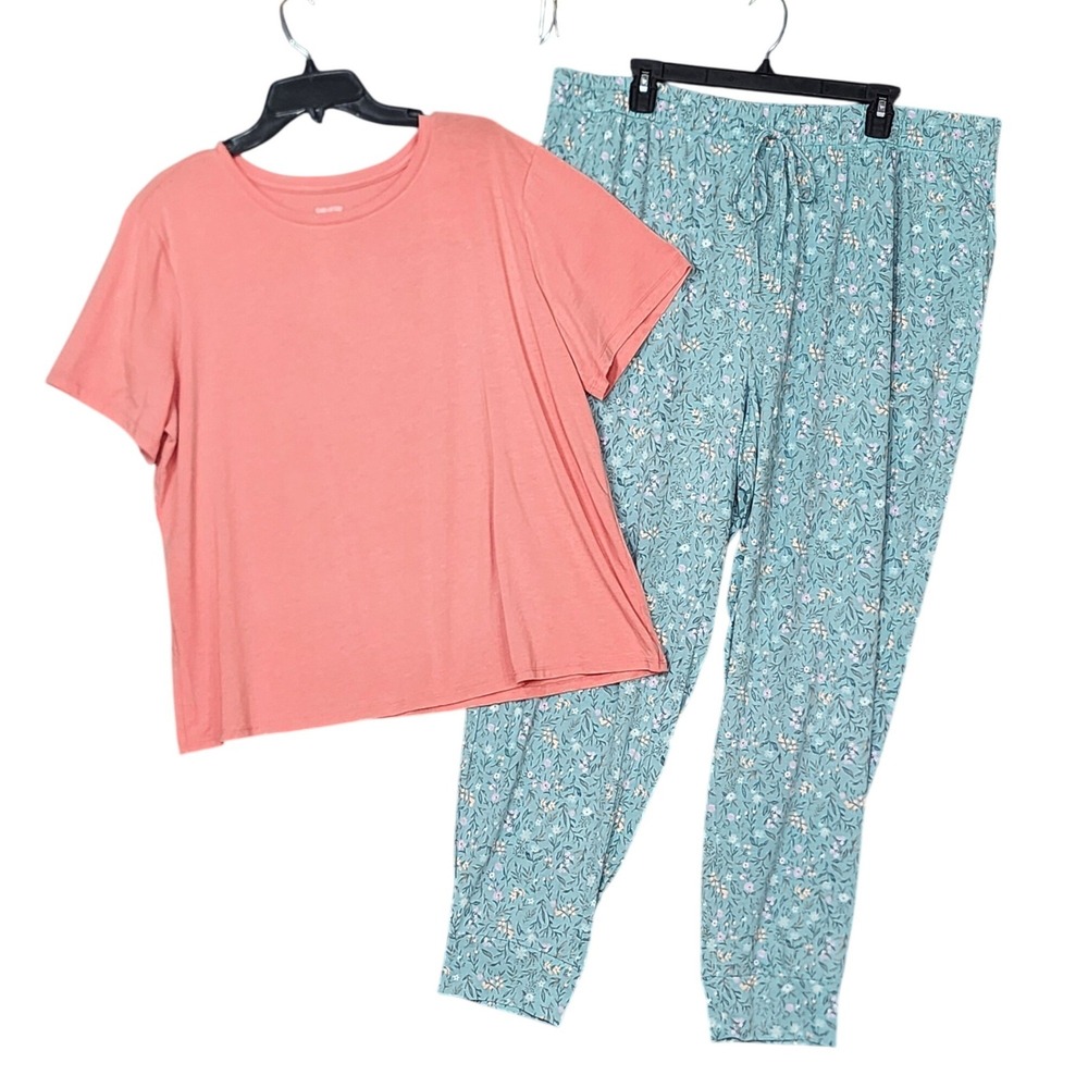 State‎ of Day Intimates Pajama Set Coral Pink Floral Garden Brush NEW